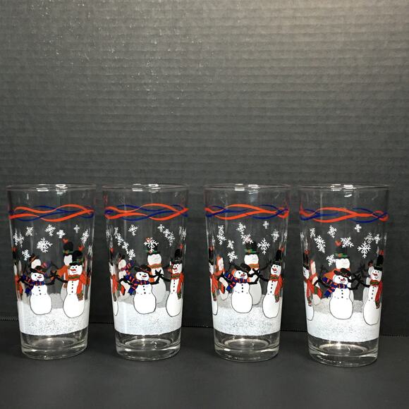 KIG Set of 4 Vintage Snowman Tea Water Drinking‎ Glasses Tumblers Barware - Picture 5 of 10
